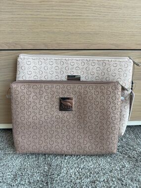 GUESS Two-Piece Signature Zip Pouch Set in Blush and Light Pink